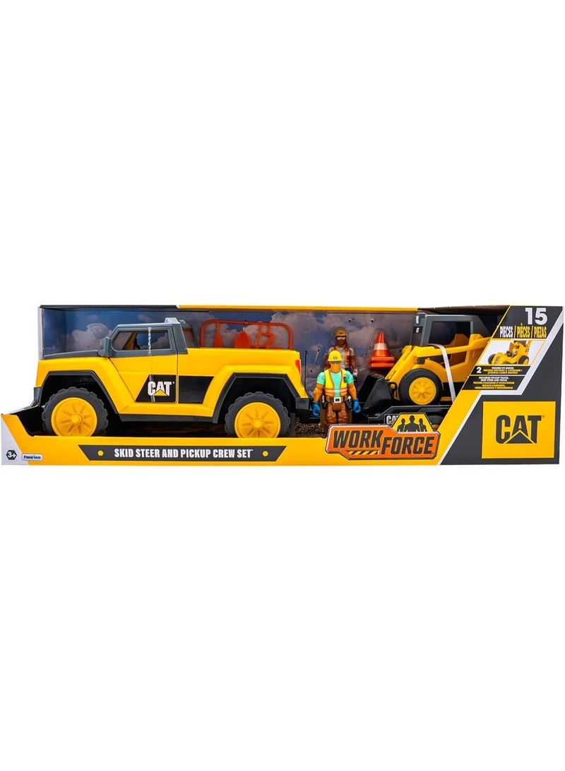 CAT WorkForce Skidsteer and Pick-up Truck Crew Set Construction Vehicle Action Playset with Action Figures and Accessories | 15 Pieces Playset | Toy Vehicle | Construction Playset | Caterpillar Vehicle | Pretend Play for Kids - Image 3